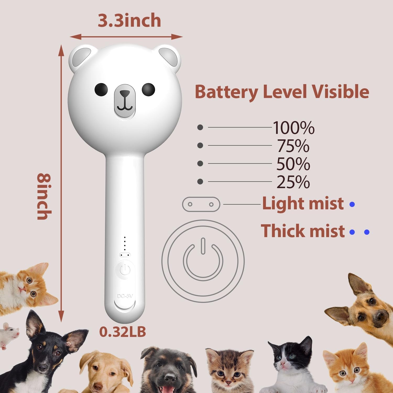 Fortress Pro-Steam Groomer: Bear-Head Self-Cleaning Pet Brush
